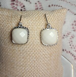 Vintage Napier Ivory Glass Earrings (Silvertone)